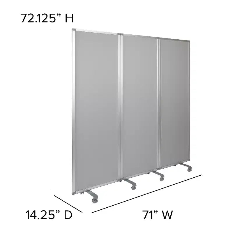 Pizarra magnética móvil de doble cara Flash Furniture/Separador de tela con ruedas bloqueables, 72 de alto x 24 de ancho (3 secciones incluidas)