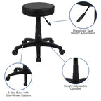 Taburete de doctor ajustable negro Flash Furniture con ruedas y asiento ergonómico moldeado