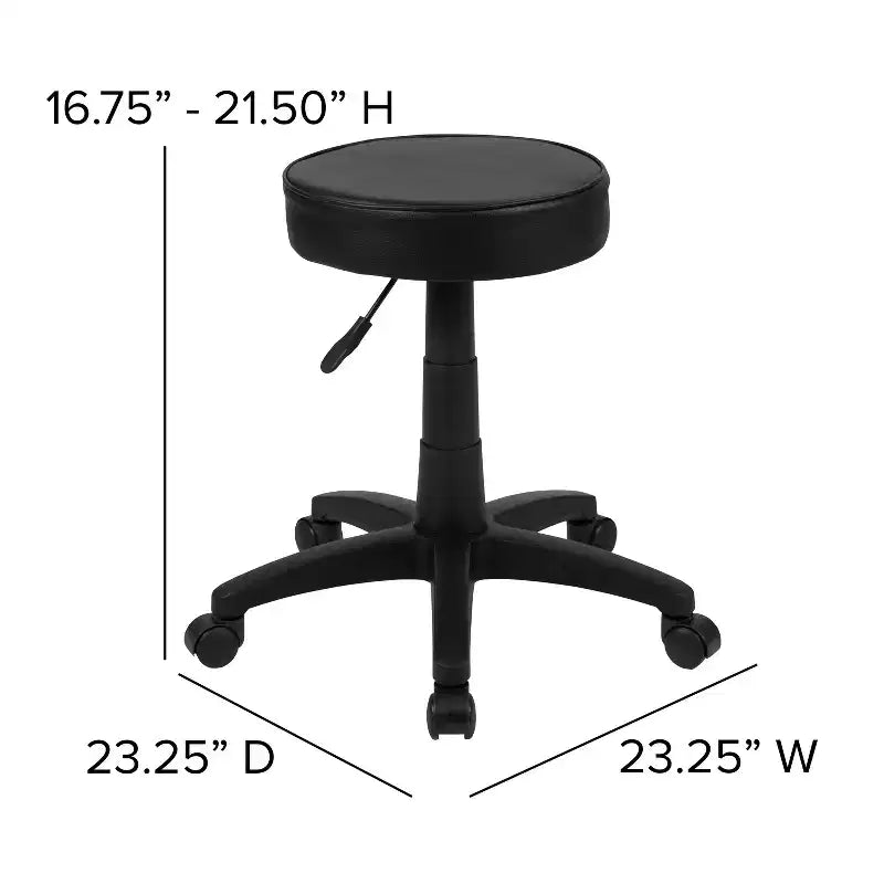 Taburete de doctor ajustable negro Flash Furniture con ruedas y asiento ergonómico moldeado