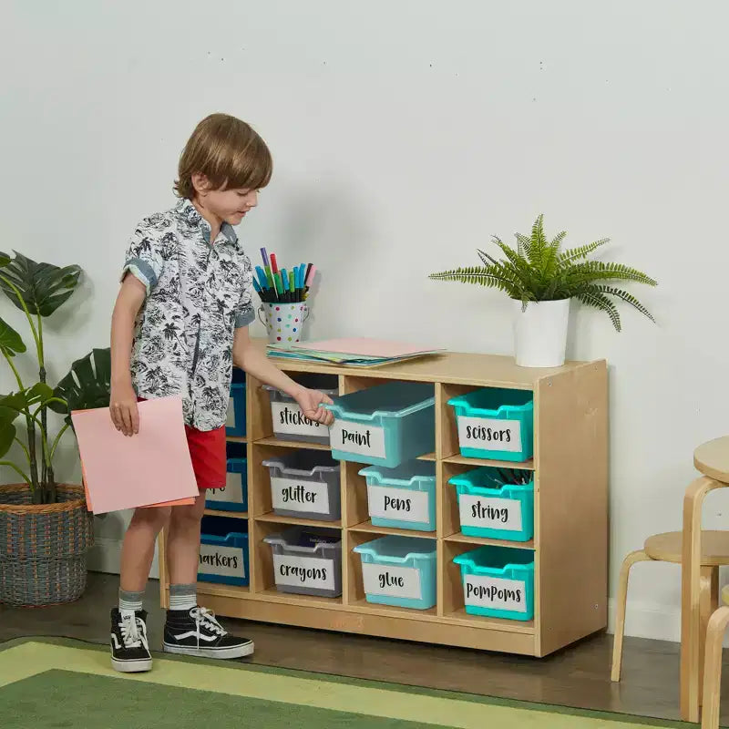 ECR4Kids Armario móvil con 12 cubículos y 15 cajones delanteros, 3x4, Muebles infantiles