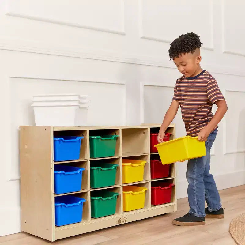 ECR4Kids Armario móvil con 12 cubículos y 15 cajones delanteros, 3x4, Muebles infantiles