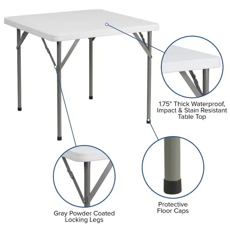 Mesa plegable de plástico blanca de granito cuadrado de 34.25 de Emma y Oliver - Mesa plegable para eventos