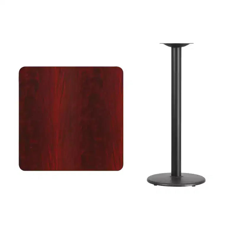Tapa de mesa laminada cuadrada Emma and Oliver de 30 pulgadas con base de mesa redonda de 18 pulgadas de altura de bar