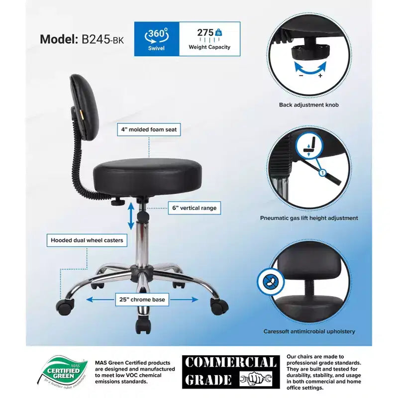 Taburete Médico con Respaldo Acolchado - Boss Office Products
