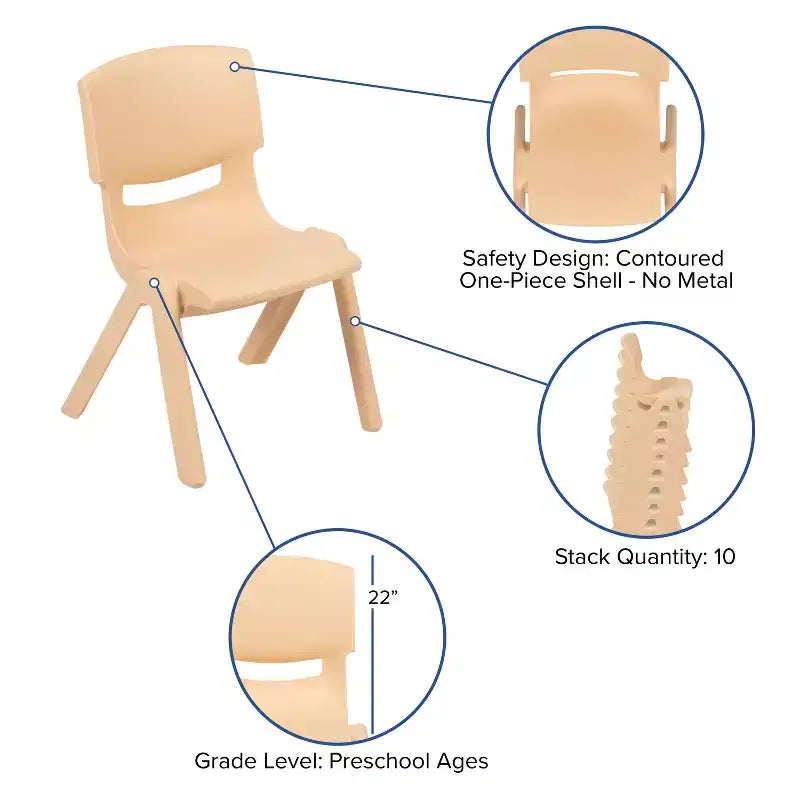 Silla escolar apilable de plástico Emma and Oliver, paquete de 2, con asiento de 30,5 cm, asientos preescolares