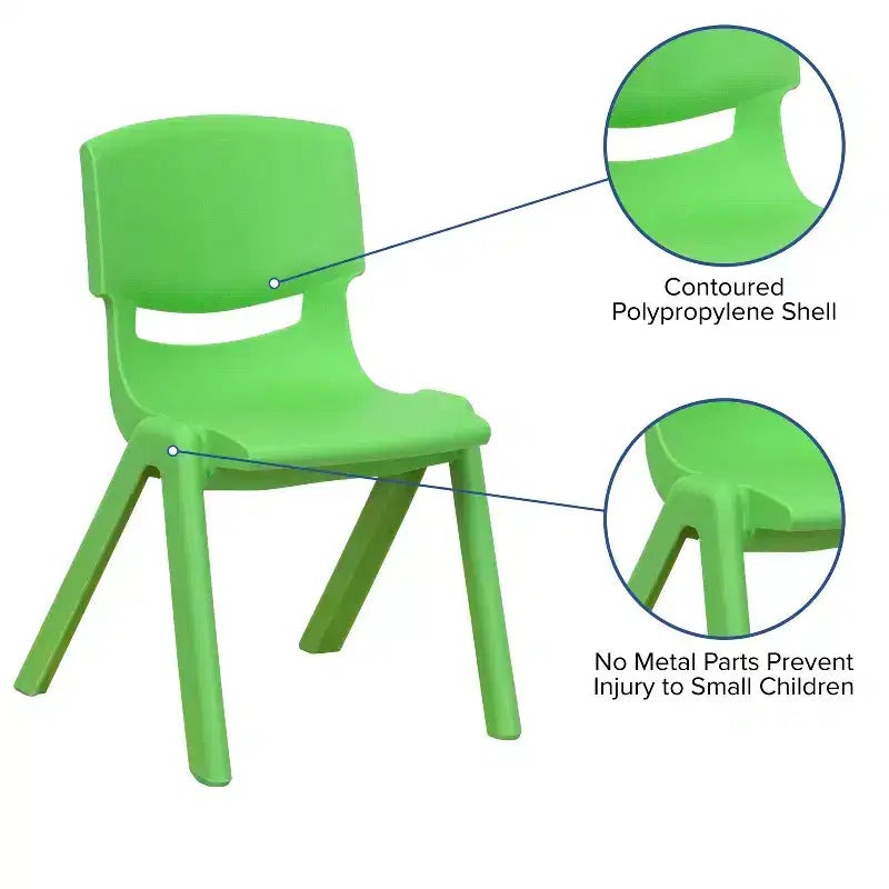 Silla escolar apilable de plástico Emma and Oliver, paquete de 2, con asiento de 30,5 cm, asientos preescolares