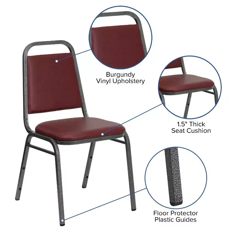 Silla de comedor apilable trasera trapezoidal Emma and Oliver - Asiento de 1.5" de grosor