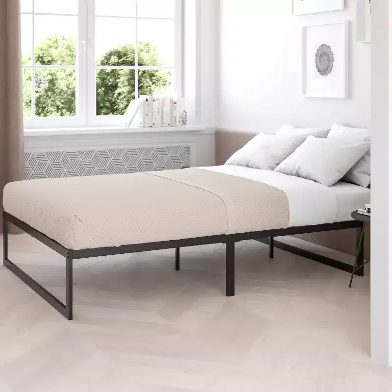 Estructura de cama metálica individual Emma and Oliver de 14 pulgadas/soporte de láminas de acero/no necesita somier