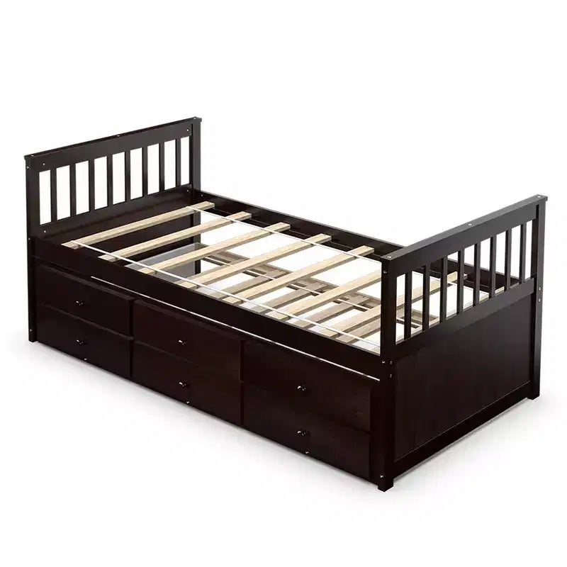 Cama Capitán Doble de Costway, Alternativa a Litera con Nido y Cajones para Niños NuezExpresoBlanco