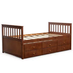 Cama Capitán Doble de Costway, Alternativa a Litera con Nido y Cajones para Niños NuezExpresoBlanco