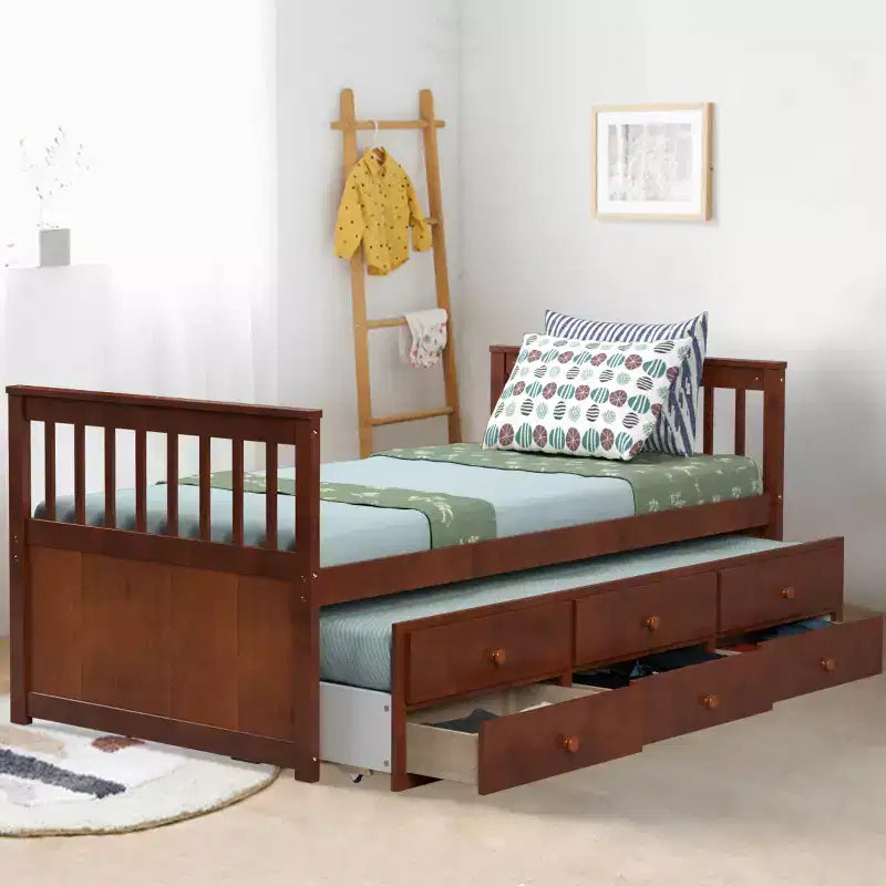 Cama Capitán Doble de Costway, Alternativa a Litera con Nido y Cajones para Niños NuezExpresoBlanco