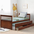 Cama Capitán Doble de Costway, Alternativa a Litera con Nido y Cajones para Niños NuezExpresoBlanco