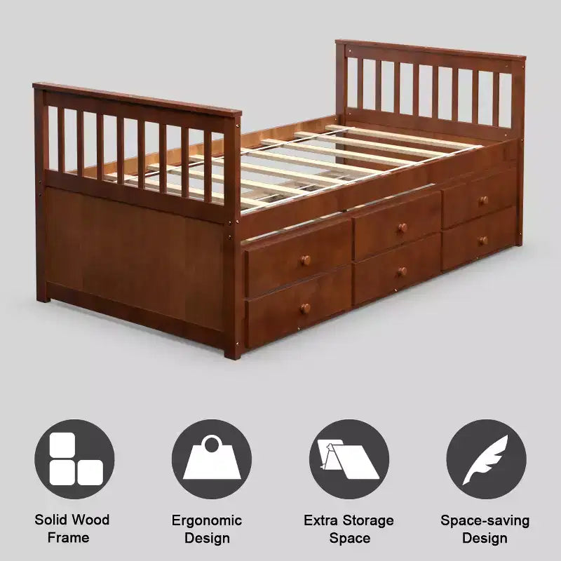 Cama Capitán Doble de Costway, Alternativa a Litera con Nido y Cajones para Niños NuezExpresoBlanco