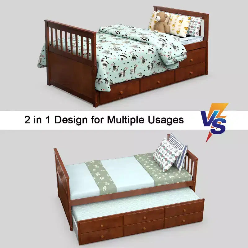 Cama Capitán Doble de Costway, Alternativa a Litera con Nido y Cajones para Niños NuezExpresoBlanco