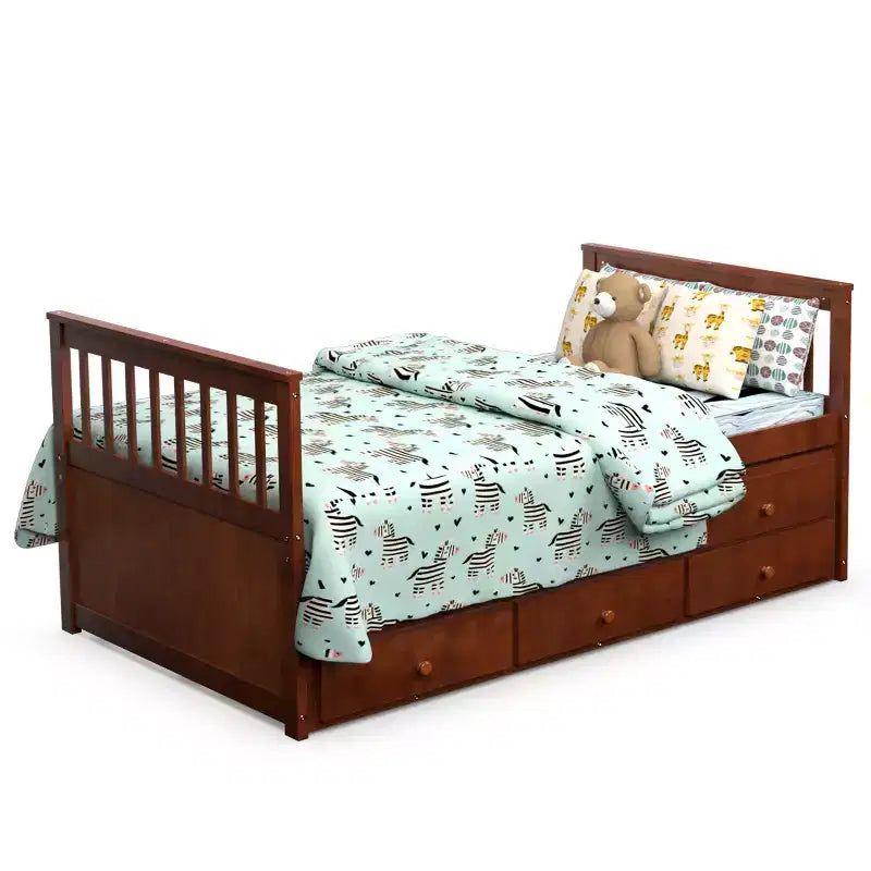 Cama Capitán Doble de Costway, Alternativa a Litera con Nido y Cajones para Niños NuezExpresoBlanco