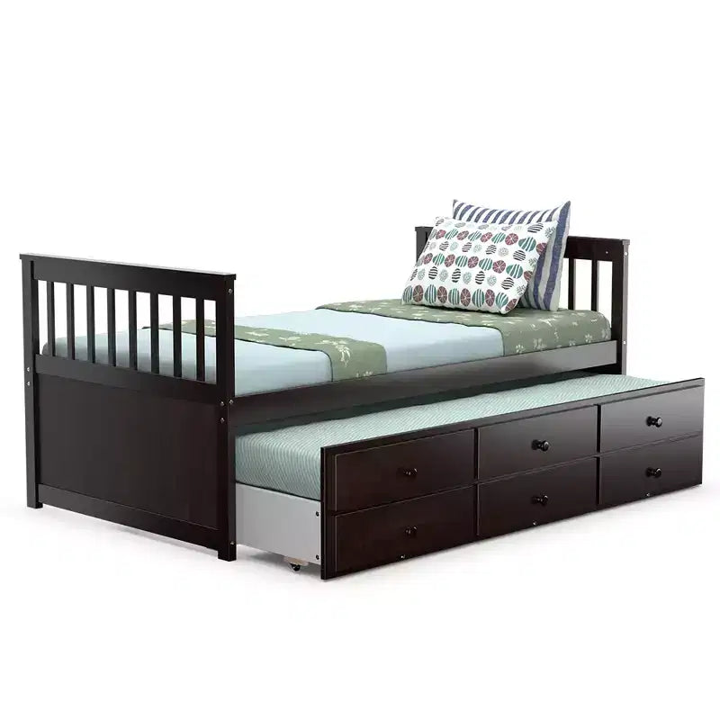 Cama Capitán Doble de Costway, Alternativa a Litera con Nido y Cajones para Niños NuezExpresoBlanco