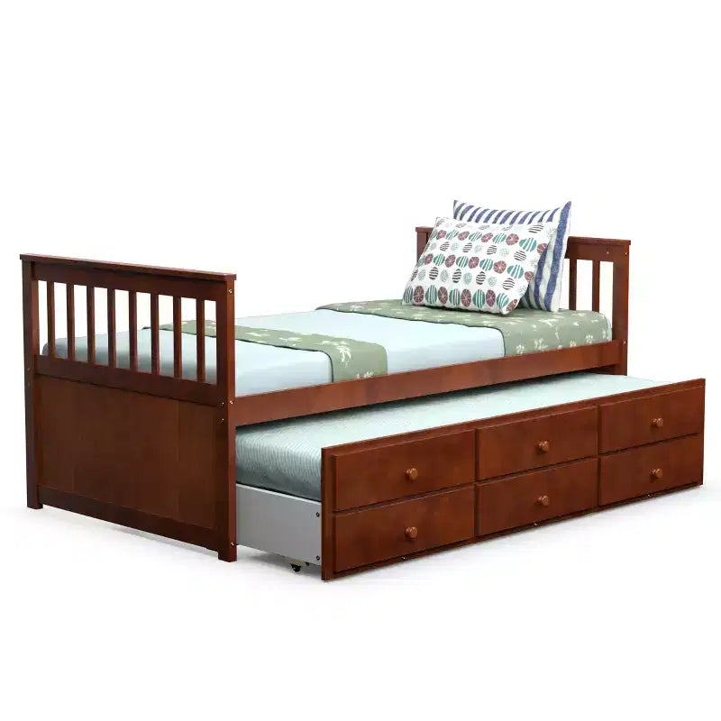 Cama Capitán Doble de Costway, Alternativa a Litera con Nido y Cajones para Niños NuezExpresoBlanco