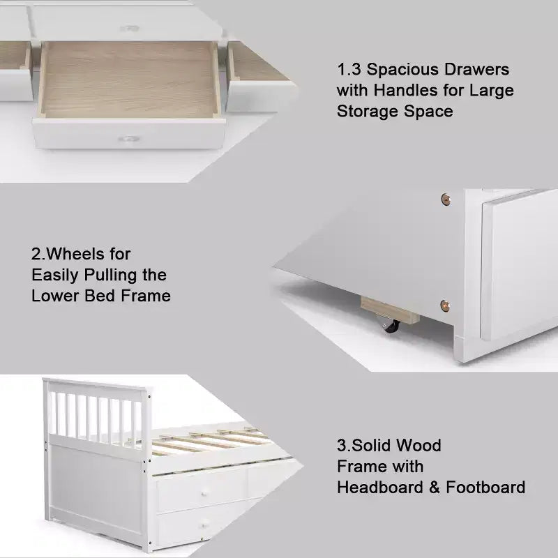 Cama Capitán Doble de Costway, Alternativa a Litera con Nido y Cajones para Niños NuezExpresoBlanco