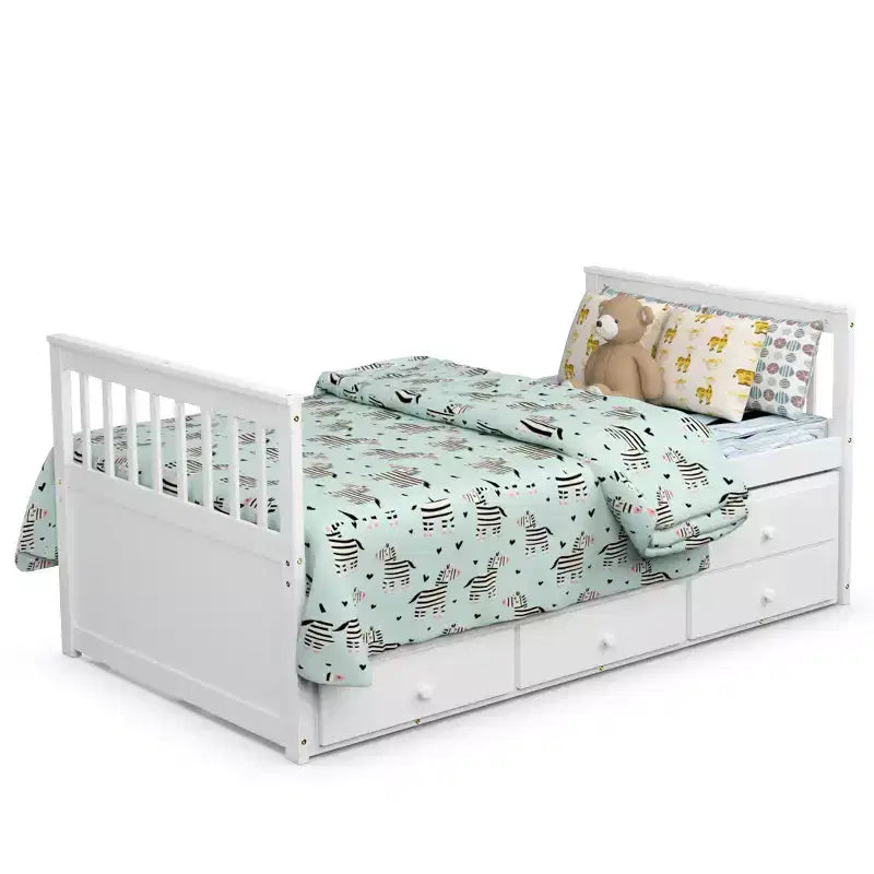 Cama Capitán Doble de Costway, Alternativa a Litera con Nido y Cajones para Niños NuezExpresoBlanco