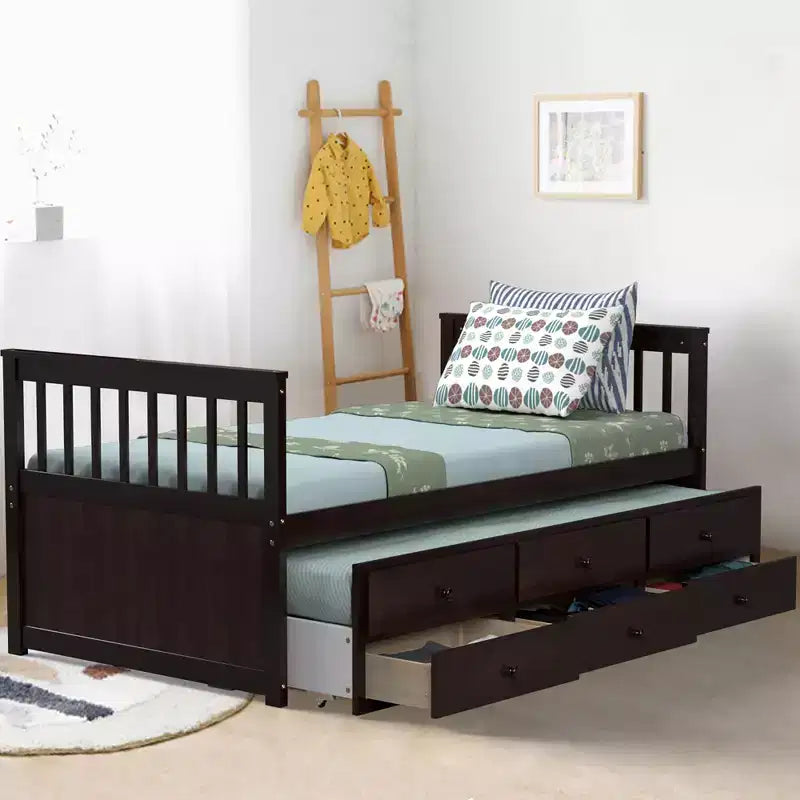 Cama Capitán Doble de Costway, Alternativa a Litera con Nido y Cajones para Niños NuezExpresoBlanco