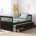 Cama Capitán Doble de Costway, Alternativa a Litera con Nido y Cajones para Niños NuezExpresoBlanco