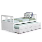 Cama Capitán Doble de Costway, Alternativa a Litera con Nido y Cajones para Niños NuezExpresoBlanco