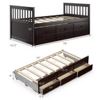 Cama Capitán Doble de Costway, Alternativa a Litera con Nido y Cajones para Niños NuezExpresoBlanco