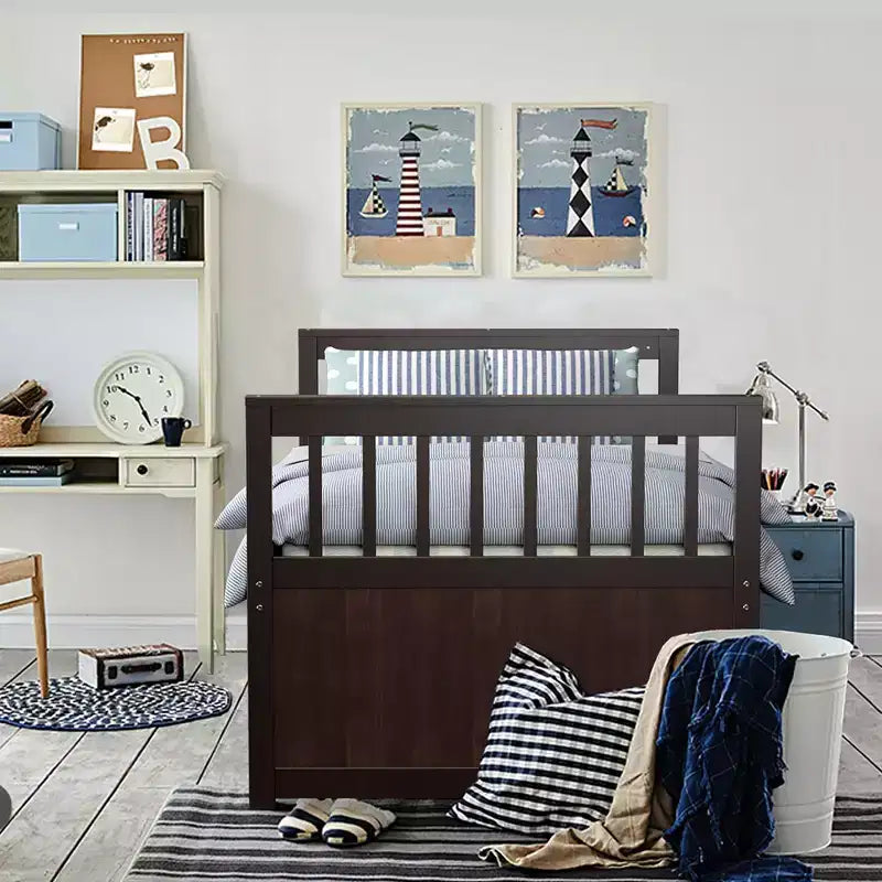 Cama Capitán Doble de Costway, Alternativa a Litera con Nido y Cajones para Niños NuezExpresoBlanco