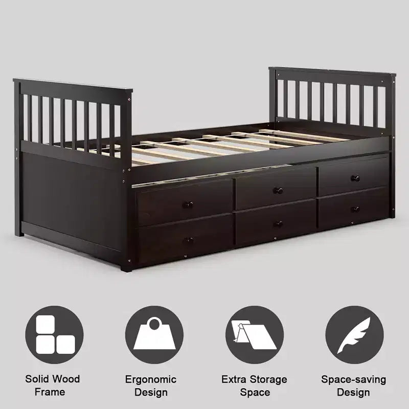 Cama Capitán Doble de Costway, Alternativa a Litera con Nido y Cajones para Niños NuezExpresoBlanco
