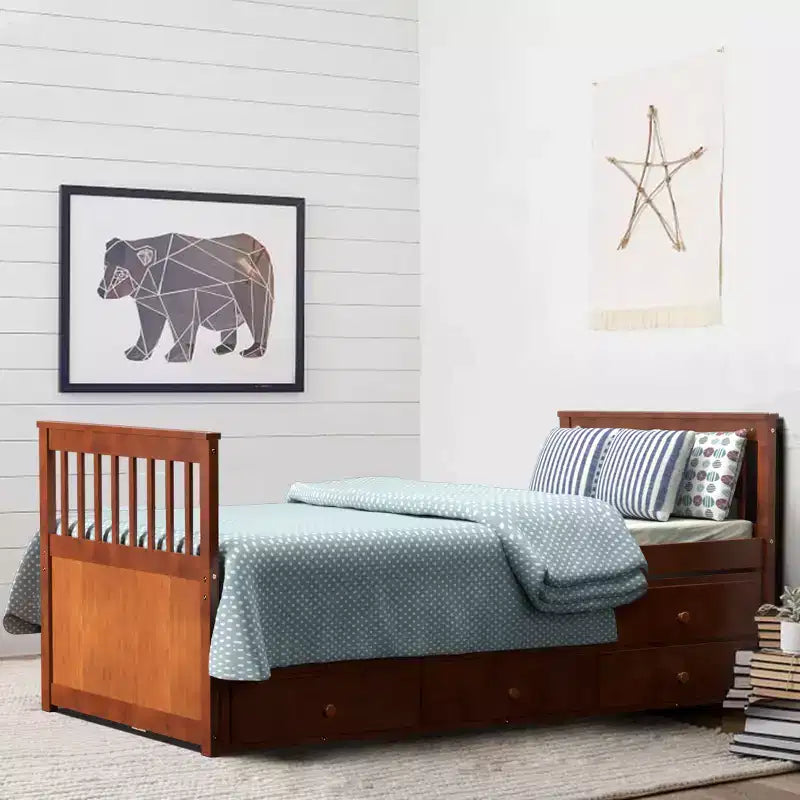 Cama Capitán Doble de Costway, Alternativa a Litera con Nido y Cajones para Niños NuezExpresoBlanco