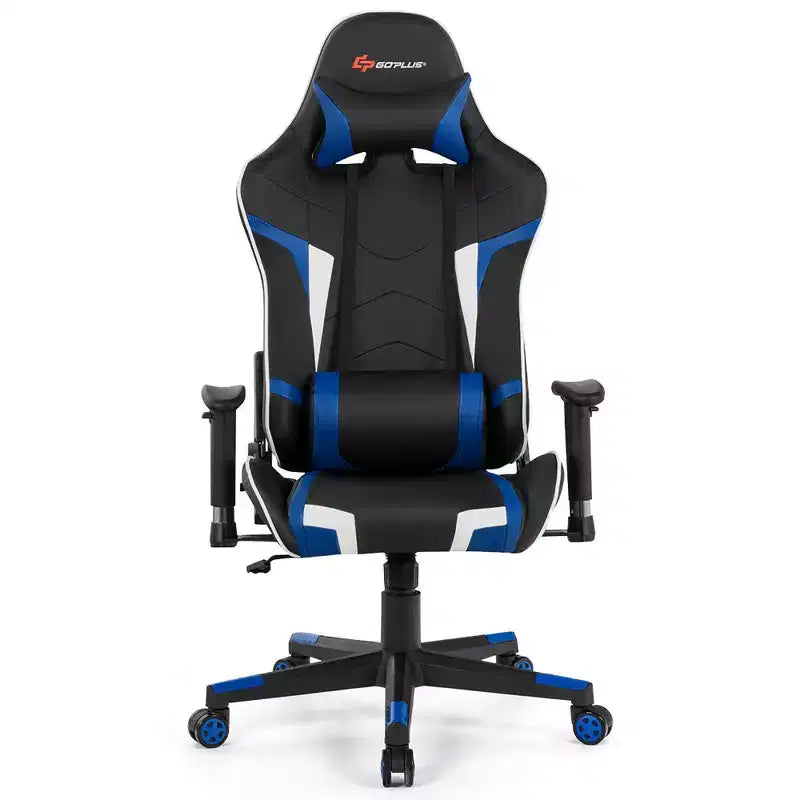 Silla de oficina para juegos reclinable Costway con masaje, giratoria, estilo carreras, con soporte lumbar