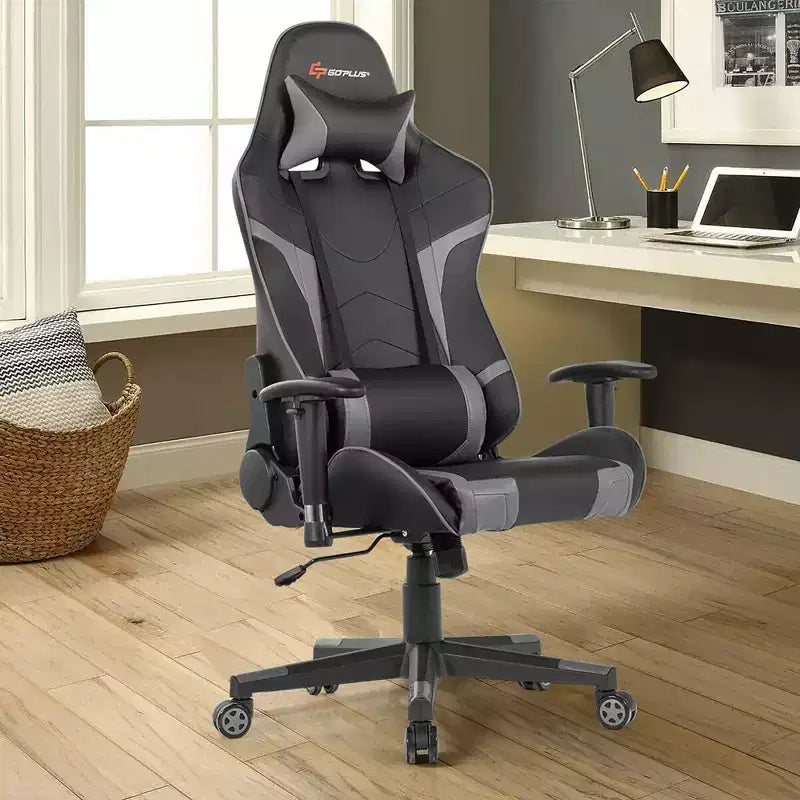 Silla de oficina para juegos reclinable Costway con masaje, giratoria, estilo carreras, con soporte lumbar