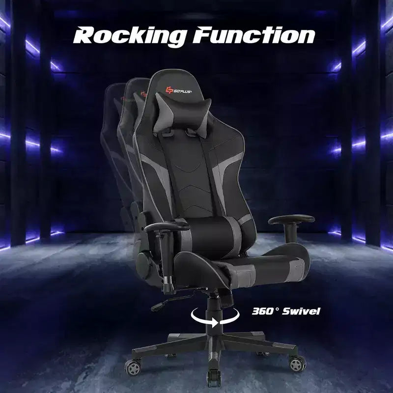 Silla de oficina para juegos reclinable Costway con masaje, giratoria, estilo carreras, con soporte lumbar