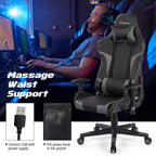 Silla de oficina para juegos reclinable Costway con masaje, giratoria, estilo carreras, con soporte lumbar