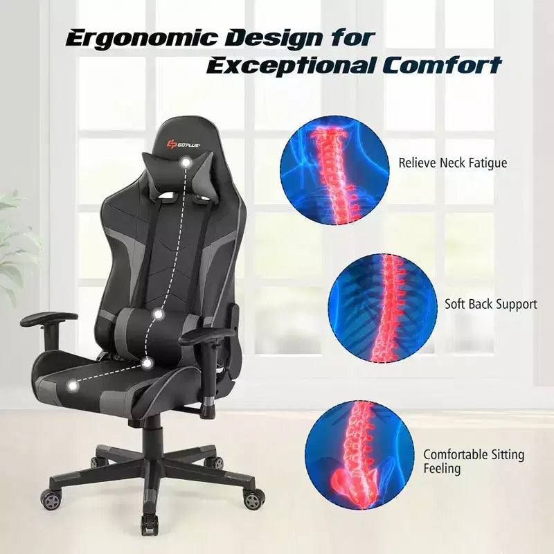 Silla de oficina para juegos reclinable Costway con masaje, giratoria, estilo carreras, con soporte lumbar