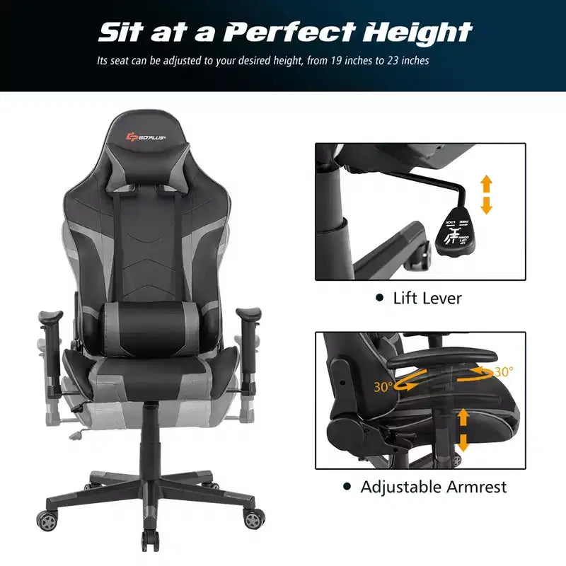 Silla de oficina para juegos reclinable Costway con masaje, giratoria, estilo carreras, con soporte lumbar