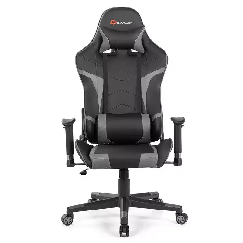 Silla de oficina para juegos reclinable Costway con masaje, giratoria, estilo carreras, con soporte lumbar