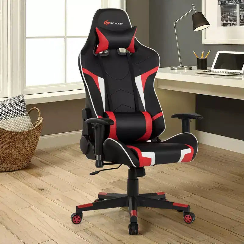 Silla de oficina para juegos reclinable Costway con masaje, giratoria, estilo carreras, con soporte lumbar