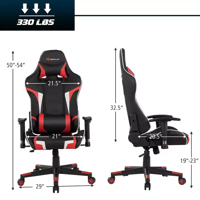 Silla de oficina para juegos reclinable Costway con masaje, giratoria, estilo carreras, con soporte lumbar