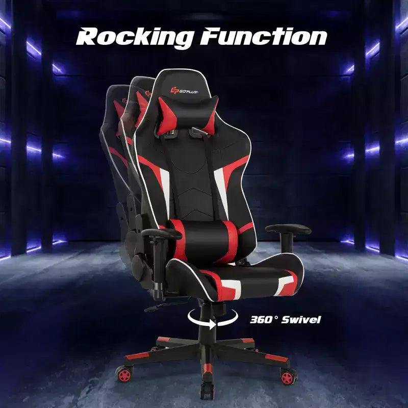 Silla de oficina para juegos reclinable Costway con masaje, giratoria, estilo carreras, con soporte lumbar