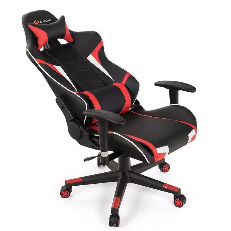 Silla de oficina para juegos reclinable Costway con masaje, giratoria, estilo carreras, con soporte lumbar