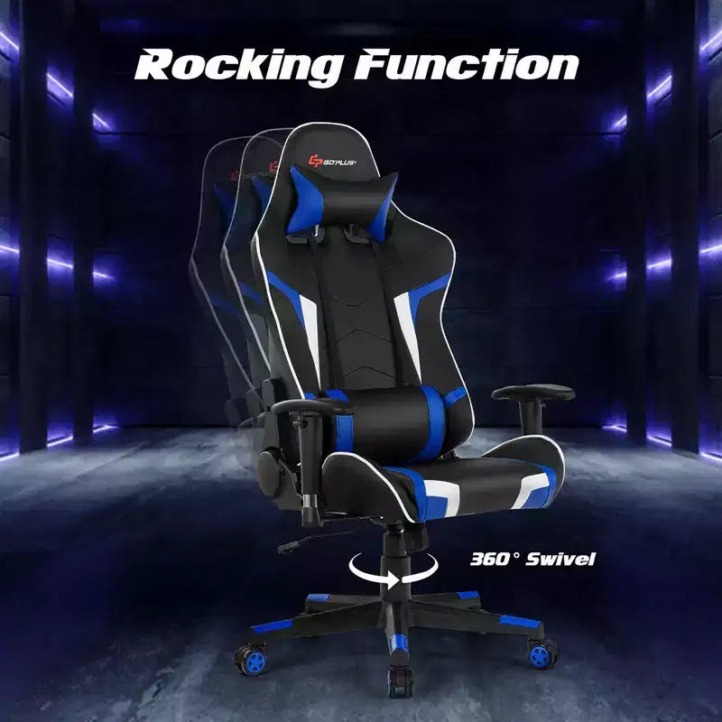 Silla de oficina para juegos reclinable Costway con masaje, giratoria, estilo carreras, con soporte lumbar