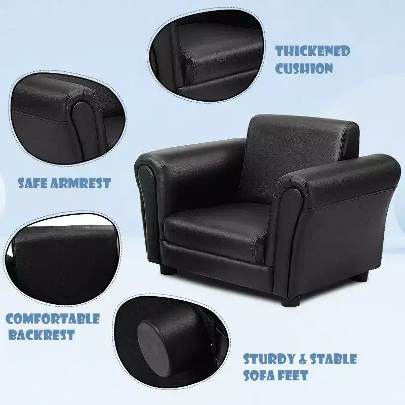 Costway Sofá Infantil Silla Sillón para Niños Pequeños Regalo de Cumpleaños con Otomana Negro