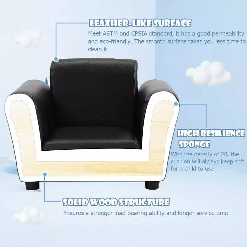 Costway Sofá Infantil Silla Sillón para Niños Pequeños Regalo de Cumpleaños con Otomana Negro
