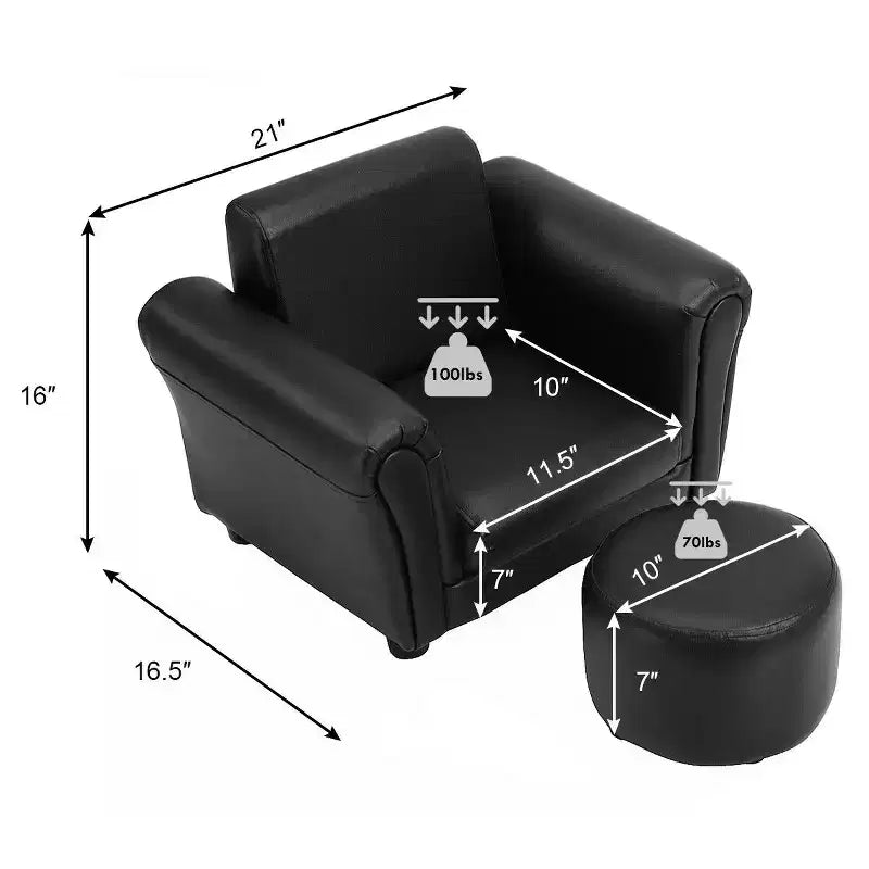 Costway Sofá Infantil Silla Sillón para Niños Pequeños Regalo de Cumpleaños con Otomana Negro