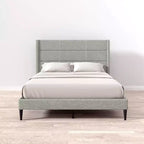 Glenwillow Home Pax - Estructura de cama tapizada tipo plataforma, elegante cabecera tipo ala, base para colchón, no necesita somier, fácil montaje