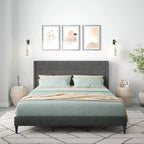 Glenwillow Home Pax - Estructura de cama tapizada tipo plataforma, elegante cabecera tipo ala, base para colchón, no necesita somier, fácil montaje