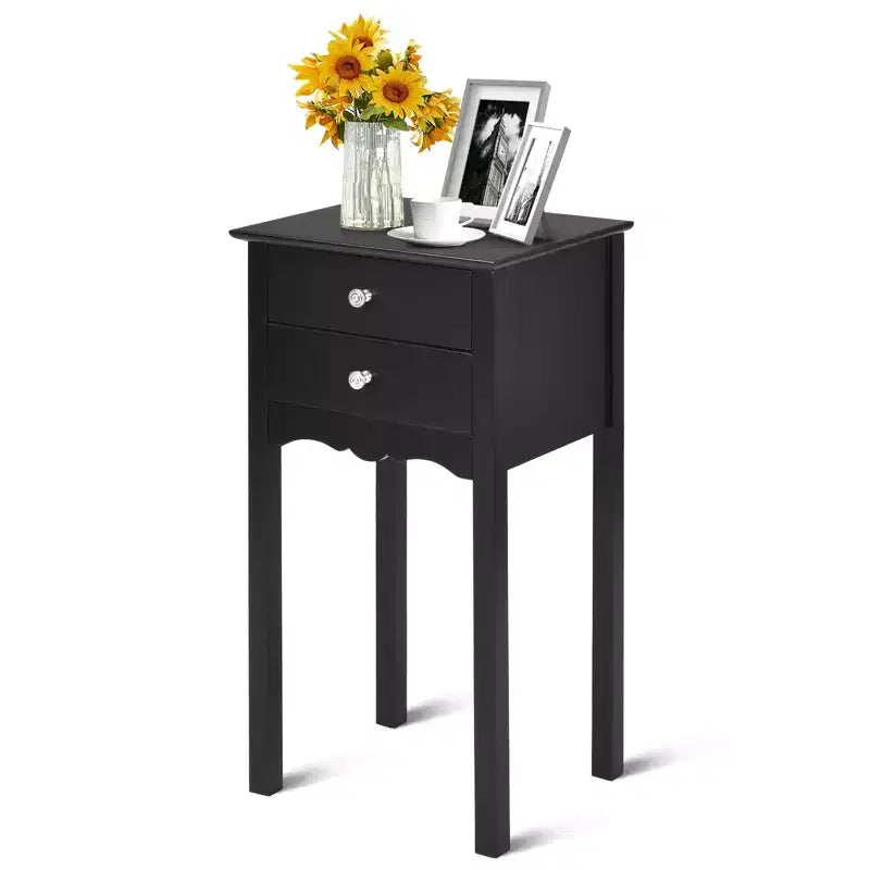 Costway Side Table End Accent Table Night Stand W/ 2 Drawers Furniture Black