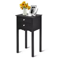 Costway Side Table End Accent Table Night Stand W/ 2 Drawers Furniture Black