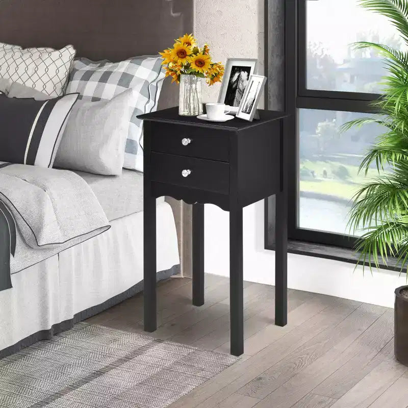 Mesa auxiliar Costway con 2 cajones, mesita de noche, muebles, color negro